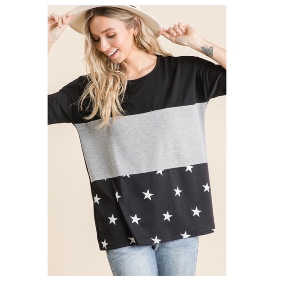 ❤️black star print color block top - Picture 2 of 7